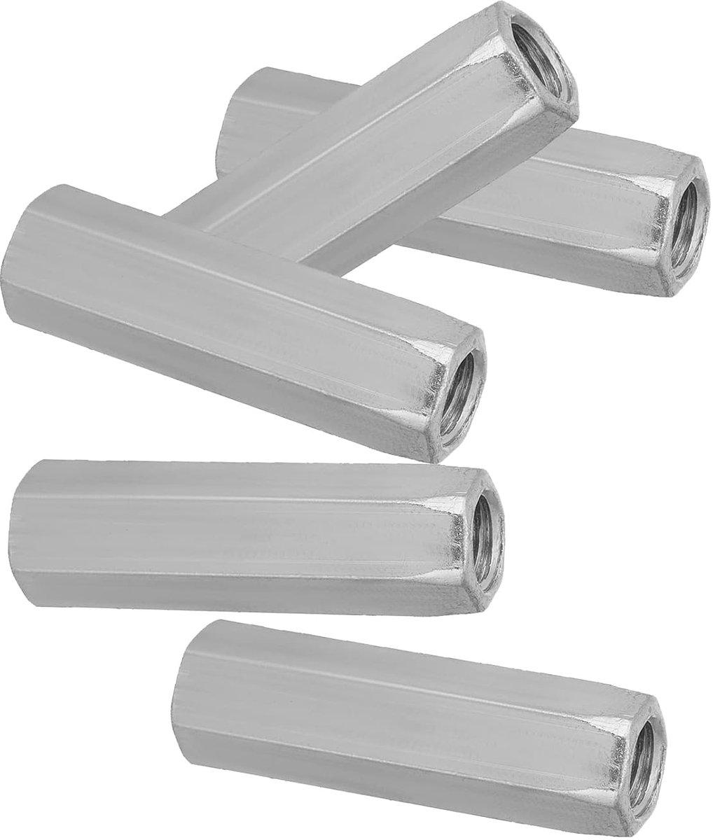 SnelShoppen - 5 Stuks Gegalvaniseerde Stalen M10*40/50 Lange Moeren, Koppelingseinden, Hex Moeren, Draadmoeren, Schroefbevestigingen voor Machines en