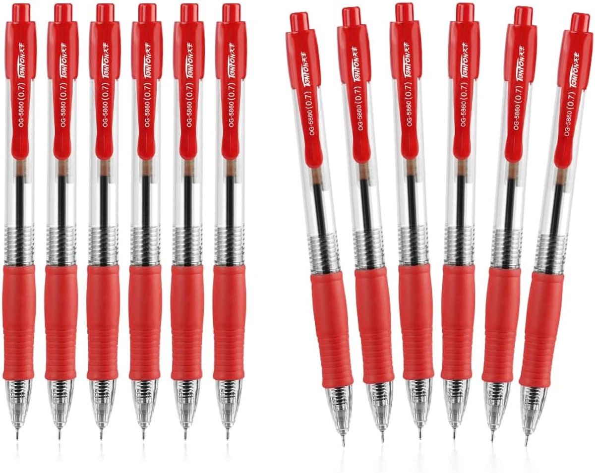 SnelShoppen - 12-delige set rode balpen 0.7mm gelpen met ergonomische grip, perfect voor kantoor, school en thuisgebruik