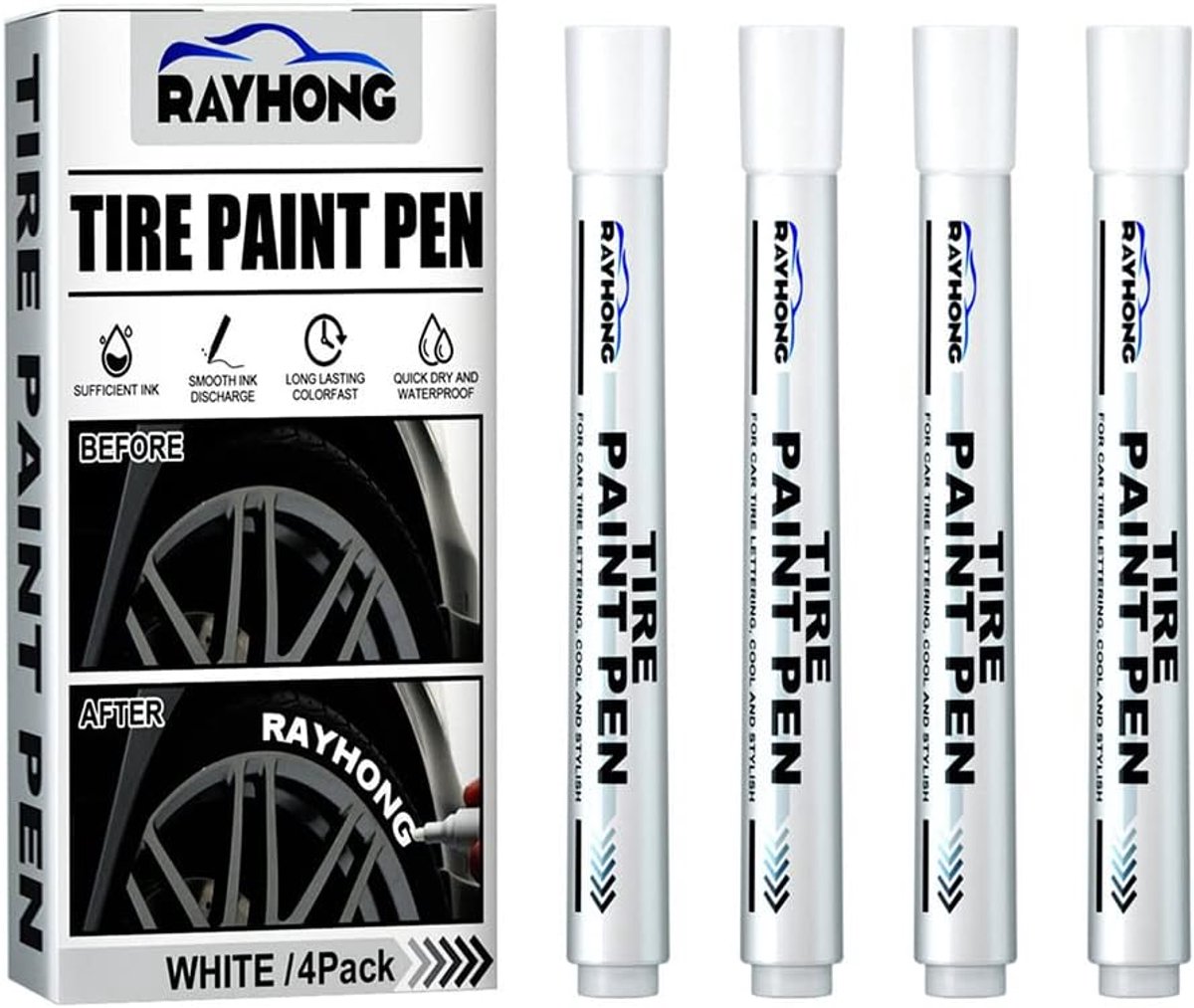 Tekenpen wit 4-pack - waterdichte krijtmarkeerder - fade-resistant - ideaal voor autobanden - ShopVlot