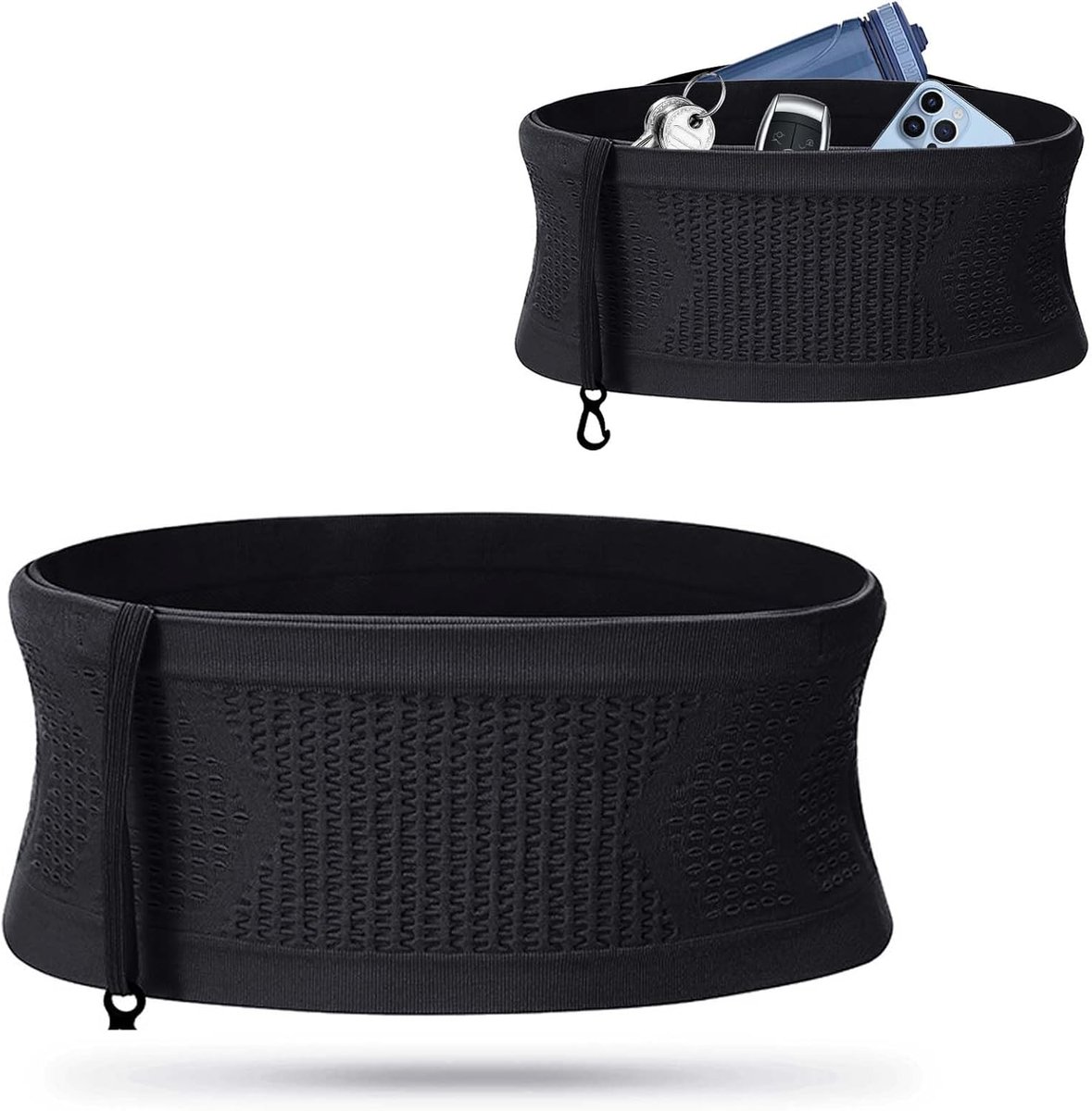 SnelShoppen - Multifunctionele Ademend Verborgen Gebreide Heuptas, Unisex Hardloopriem voor Mobiele Telefoon, Jogging Heuptas met Sleutelclip voor Tel