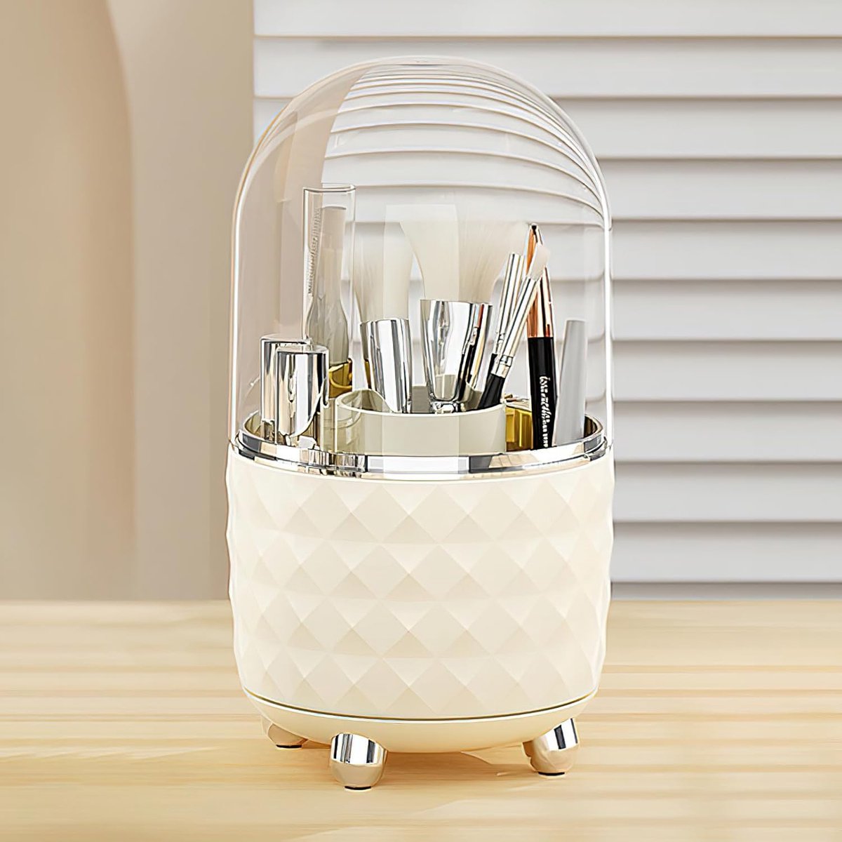 SnelShoppen - Cosmetics Makeup Organizer 360° Draaiende Borstel Organizer, Make-up Organizer met 3 Compartimenten, Multifunctionele Opbergdoos voor Sc
