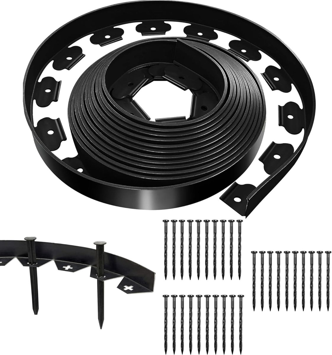 Flexible Lawn Edge Edge 10m Black Garden Edging, Flexible Plastic Garden Edge with 30 Strong Fixing Pegs, Garden Edge - ShopVlot