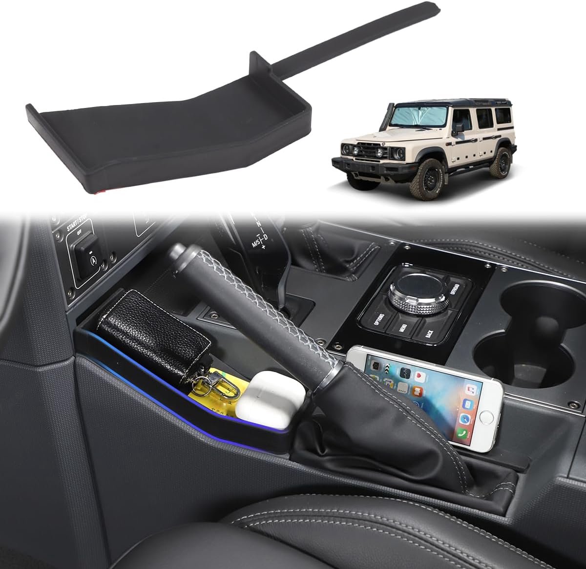 Handrem opbergbox auto - geschikt voor Ineos Grenadier 2020-2024 - premium ABS kunststof - extra opbergruimte - ShopVlot