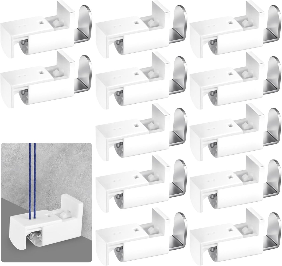 Pack of 12 Clamp Supports, No Drilling, Clamp Supports, Pleated White Pleated Bracket for Stretched Pleated and Double - ShopVlot