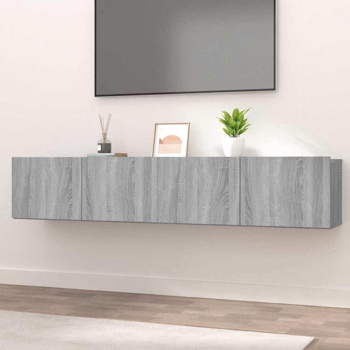 TV Kasten - Mediameubels Entertainmentkast - Opbergen van media - Met 2 drop-down deuren - 80x30x30 cm - Grijs Sonoma