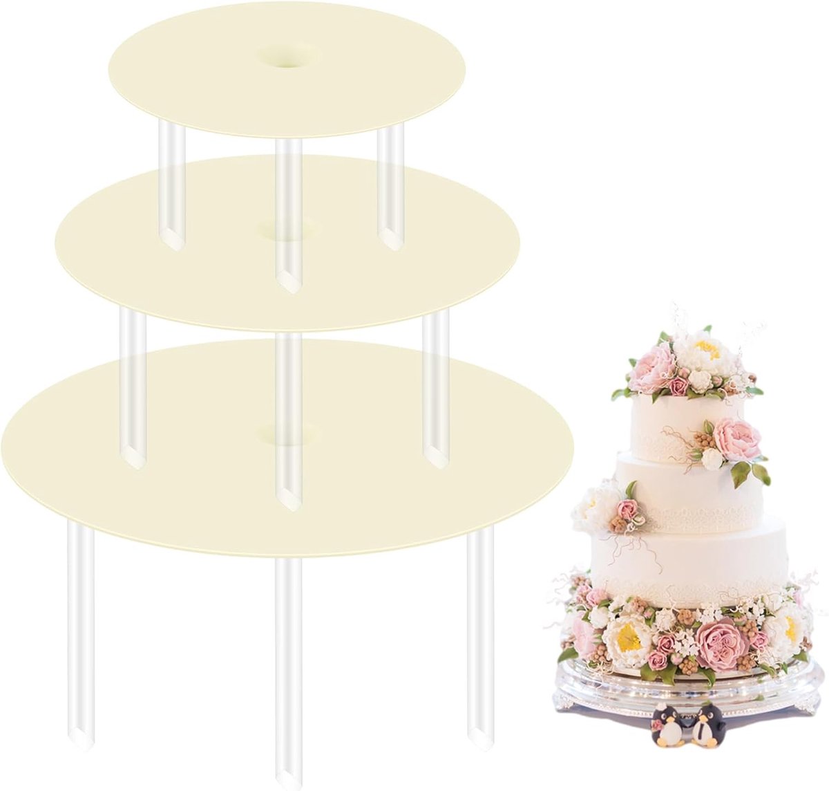 Cake standaard set 3-delig - cake stapelstandaard met 9 cake steunen - SnelShoppen