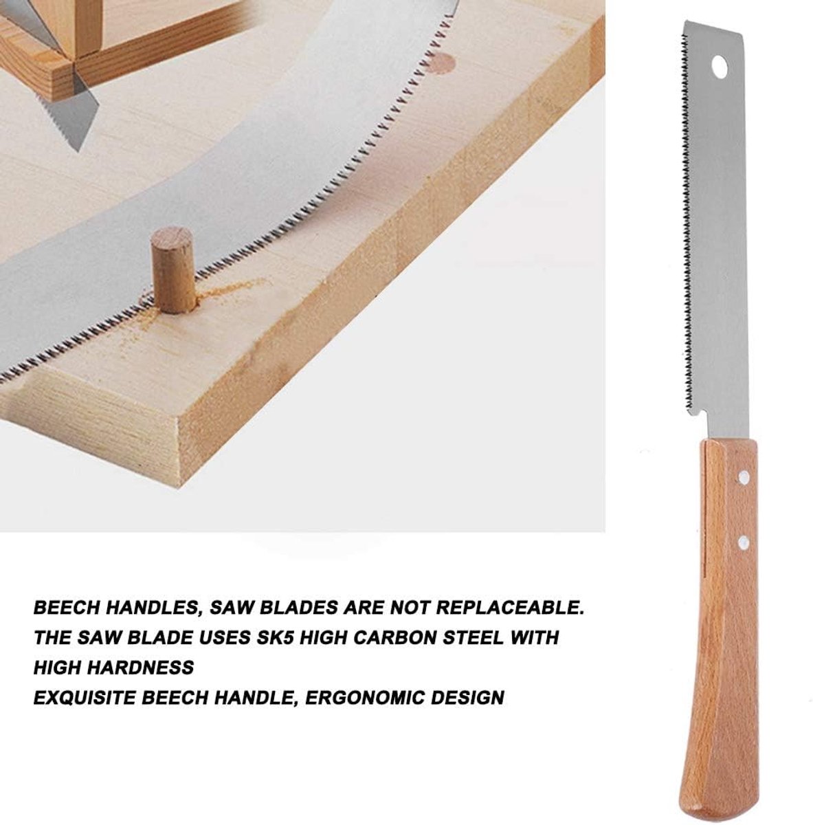 SnelShoppen - Veneer Zaag 30cm - Houten Handzaag, Japanse Zaag voor Fijn Houtbewerking, Beuken Houten Handvat, SK5 Staal, Voor Timmerwerk en Construct