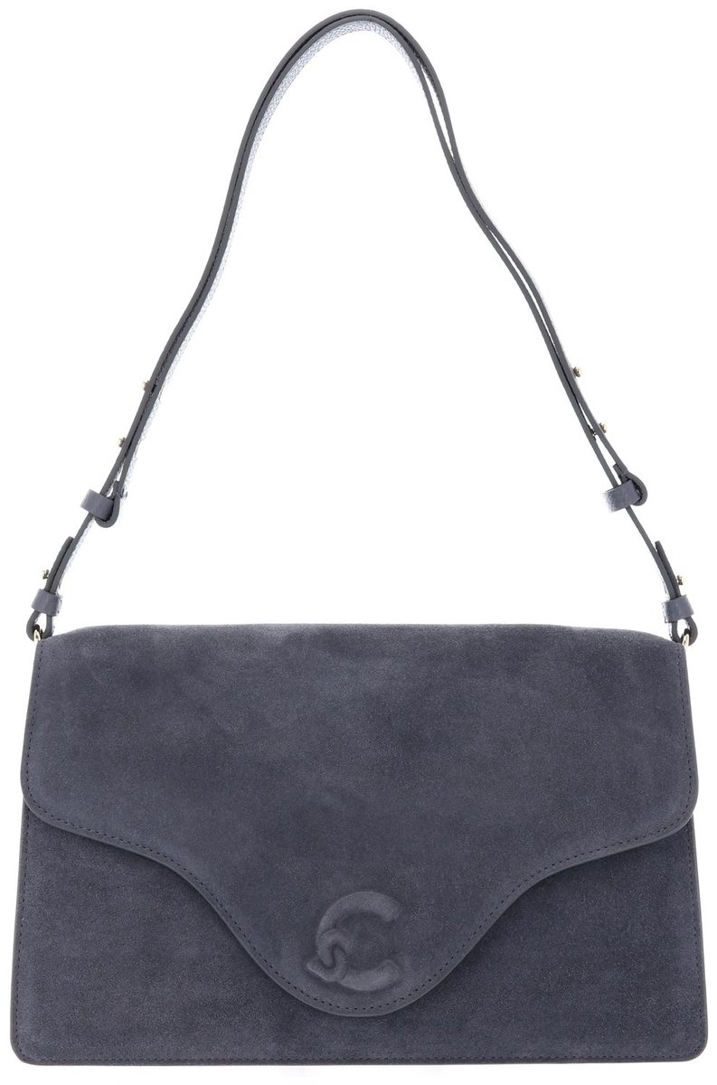 COCCINELLE Leren schoudertas C-Me Softy Shoulder Bag Suede Le. / Grained Le. Stove / Stove blauwgrijs
