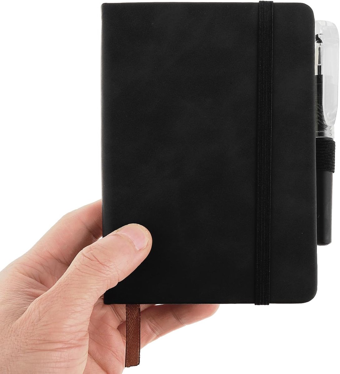 SnelShoppen - Notitieboek A6 Mini Pocket Journal Notitieboekje met Penhouder Harde Kaft Lijnpapier PU Lederen Kaft voor Kantoor School Reis