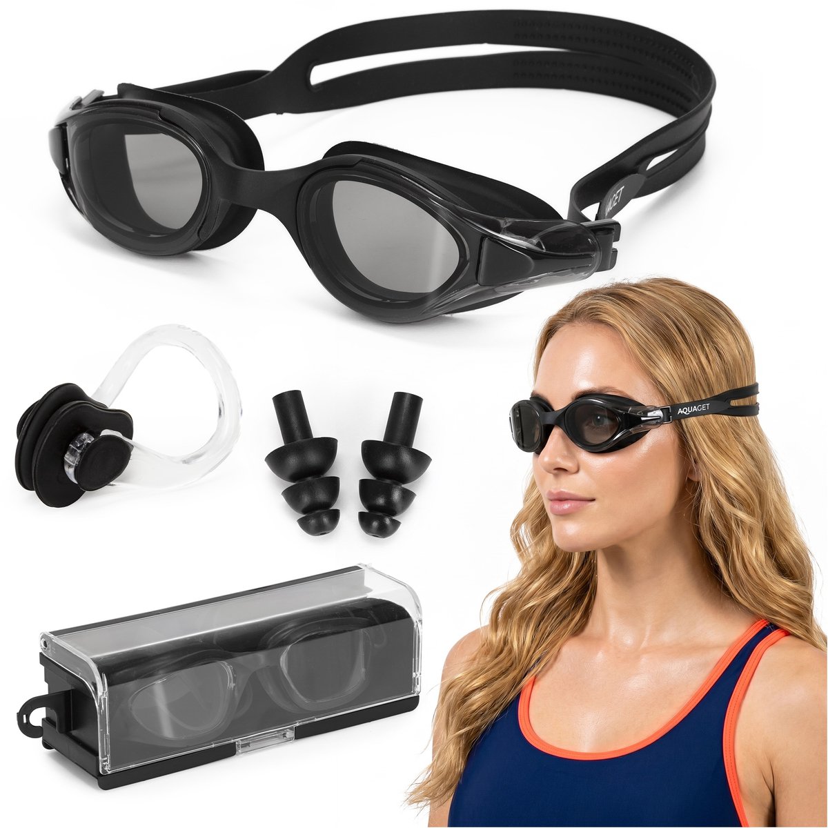 Aquaget® Duikbril - Zwembril - Inclusief Oordoppen En Neusklem - Verstelbaar - Unisex - Zwart