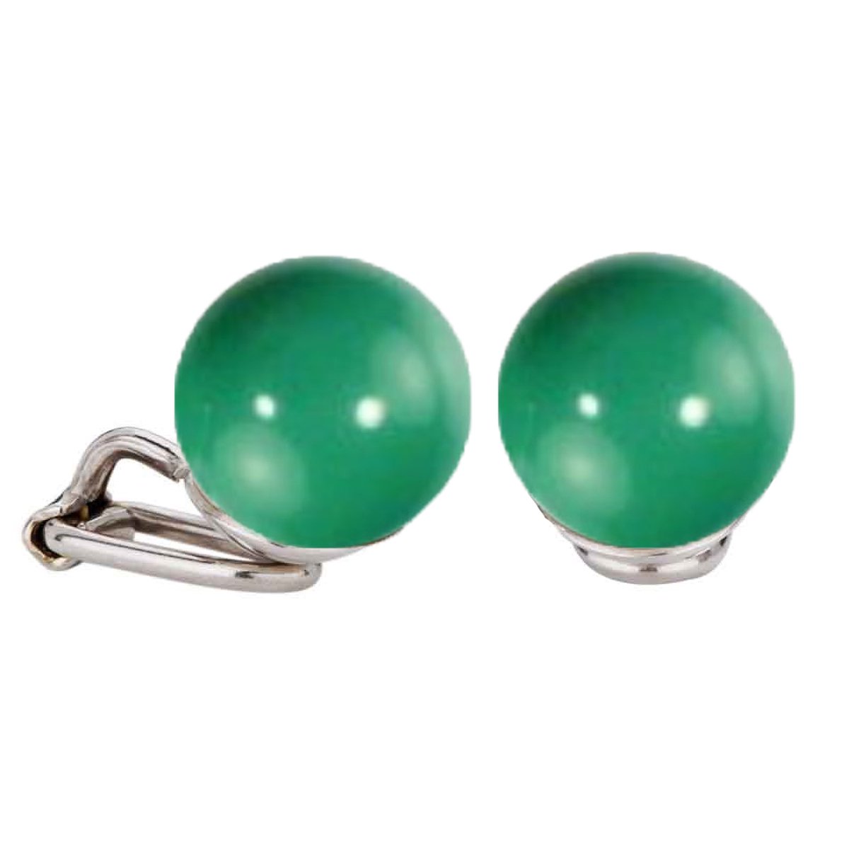 Traveller Clip Oorbellen - Oorclips Dames - Zilverkleurig - Swarovski Parels - 12 mm - Jade - Groen - Geplatineerd - 112437