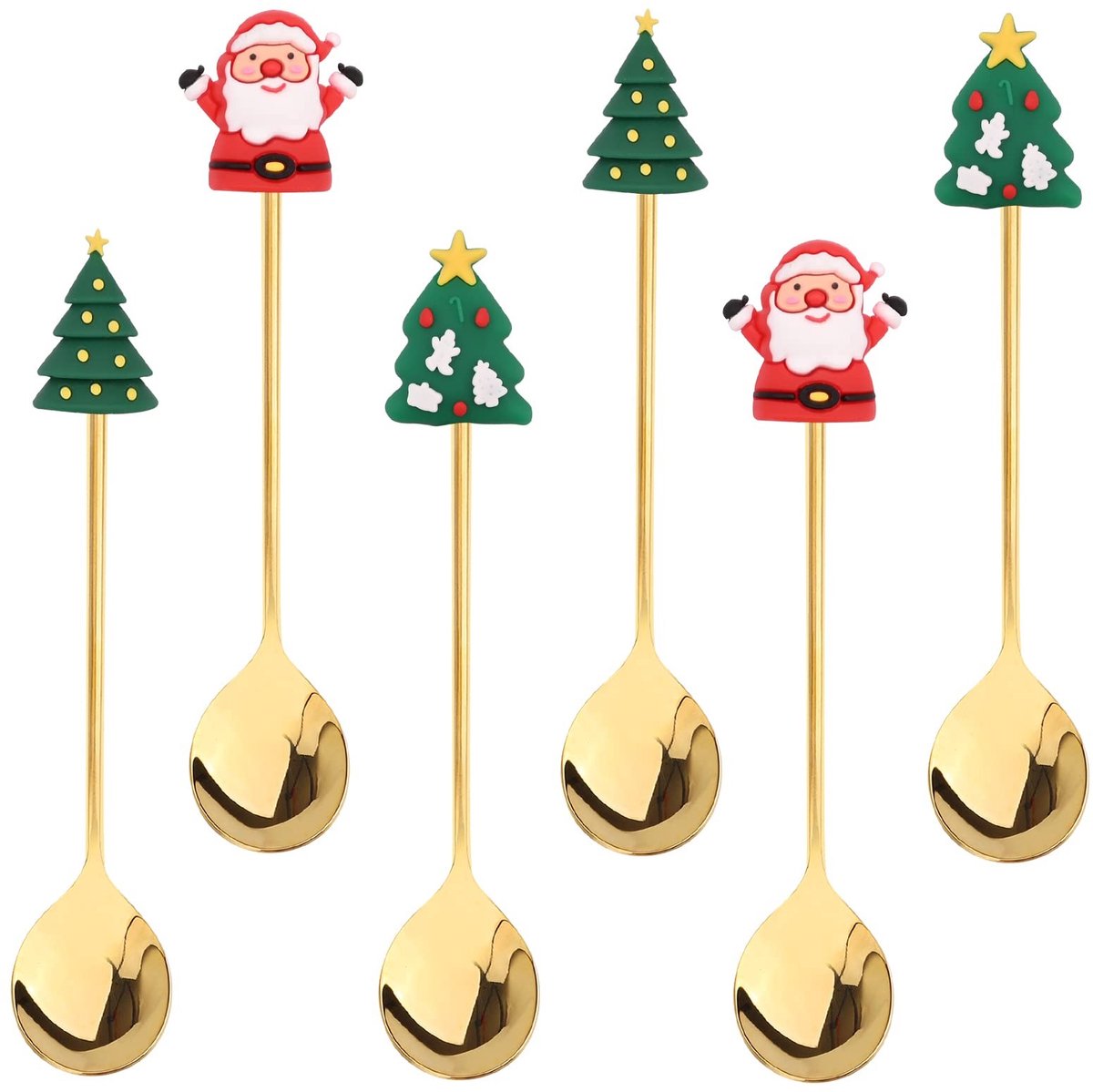 Dailygoods- Kerstlepels Set van 6 - Roestvrij Stalen Lepels - Koffielepels - Theelepels - Gebakslepels - Duurzaam Ontwerp