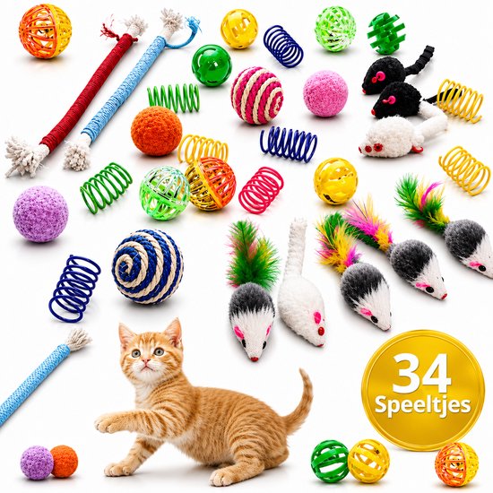 Twenty4seven® Ultieme kattenspeelgoed Set - 34 Stuks - Kattenspeeltjes met Kattenkruid & Catnip - Interactief & Intelligentie - Speelgoed voor Katten & Kittens
