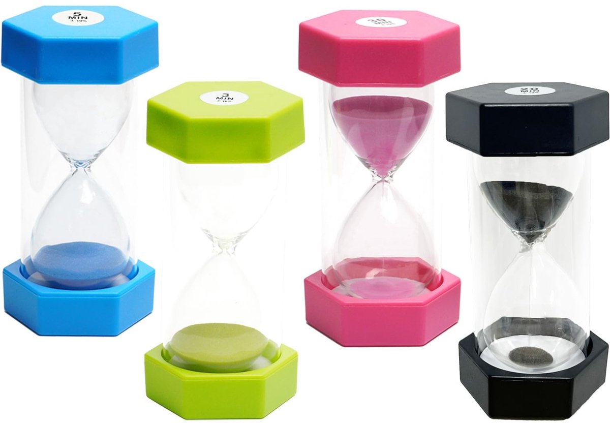 Dailygoods- Zandloper Schokbestendig - Zandloper Timer - Zandloper 4 Stuks - Zandloper Kleurrijk - Zandloper Glas - Zandloper Voor Kinderen