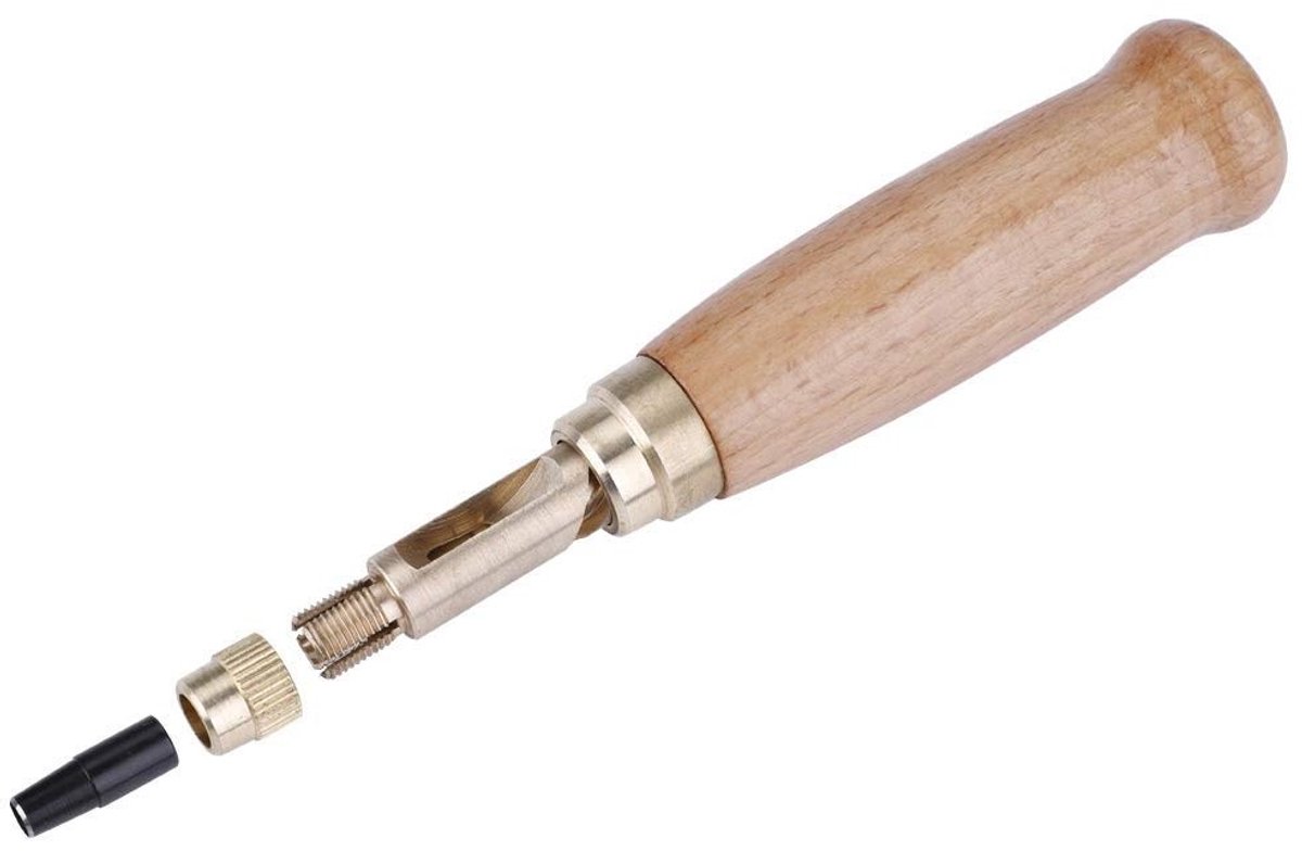 Handmatige perforator voor leren en papieren riemen, houten handvat, 1.5-4 mm, 6 gaten, ideaal voor ambachtelijke projecten