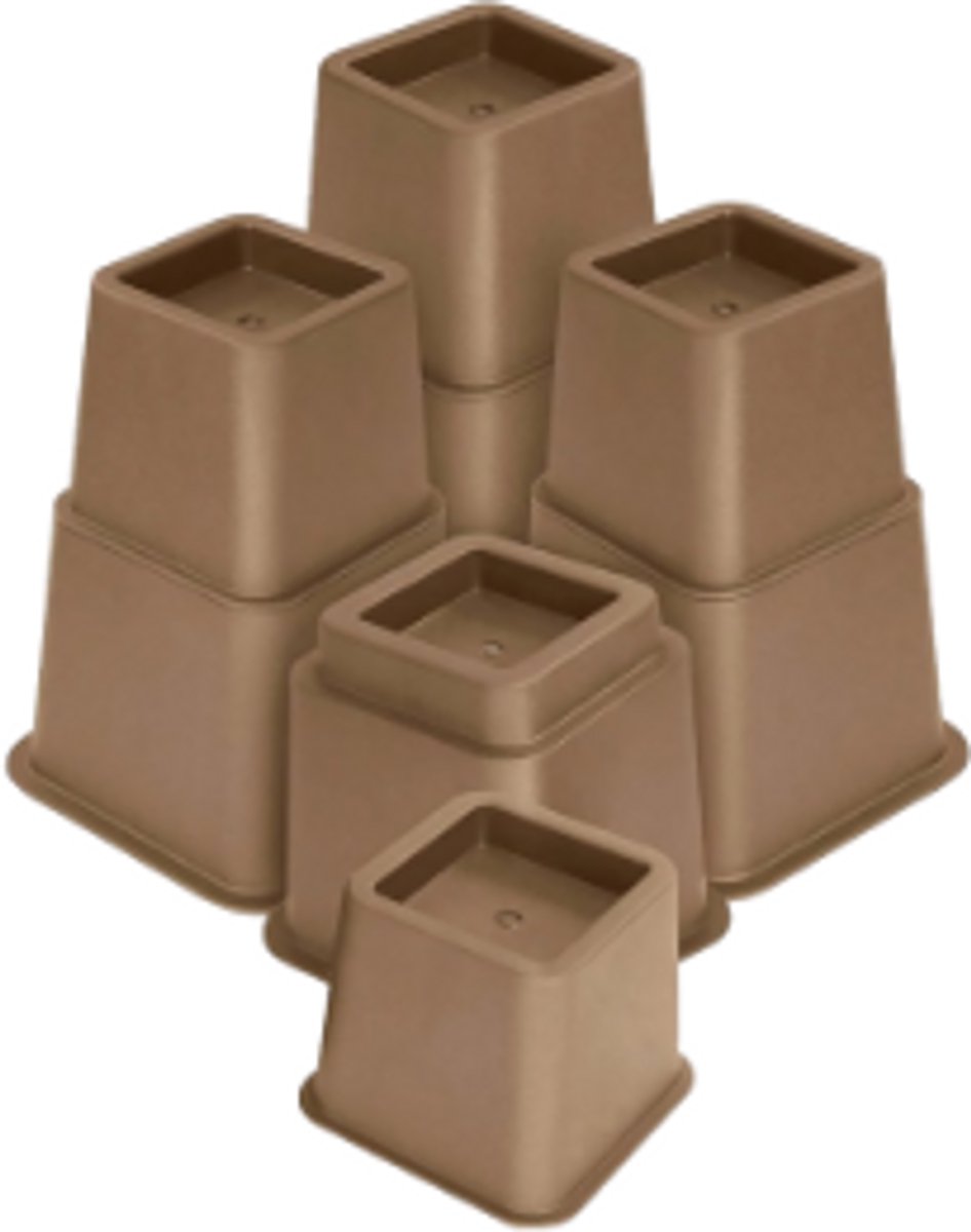 JustValue Verstelbare Meubelverhoger set - Verhoogt met 8, 13 of 20 cm - Max. 600 kg - Bruin - Stoelverhogers - Bedklossen - Tafelverhoger