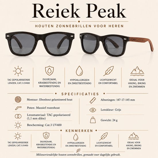 Dzukou Reiek Peak - Zonnebril - Heren - Hout - Gepolariseerd van Dzukou — afbeelding 2