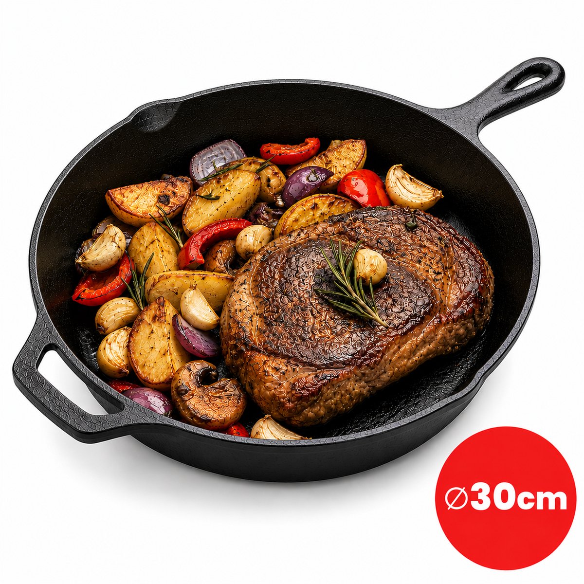 SEPH Gietijzeren koekenpan 30 CM | Skillet | PFAS vrij | Zware Bodem | Ook geschikt voor inductie en BBQ