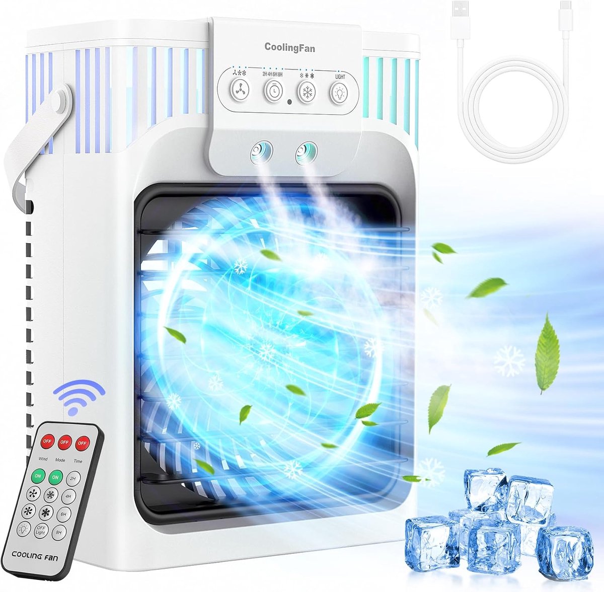 Draagbare Airconditioner 4-in-1 met 120° Oscillatie en 800ml Waterreservoir