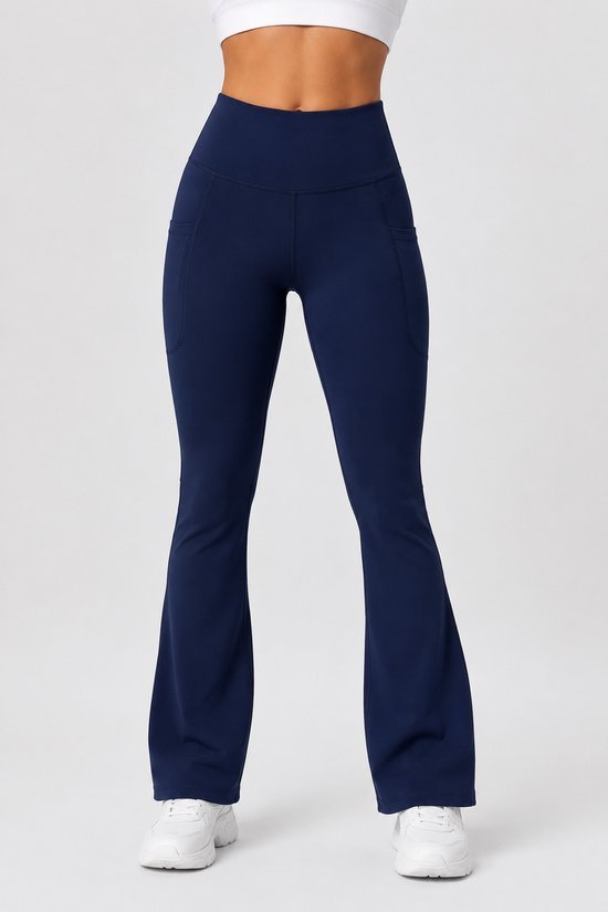 SparkNine Serenaflare dames legging - flare pants - met zakken - XL - blauw - hoge taille - stijlvol - elastisch — afbeelding 5