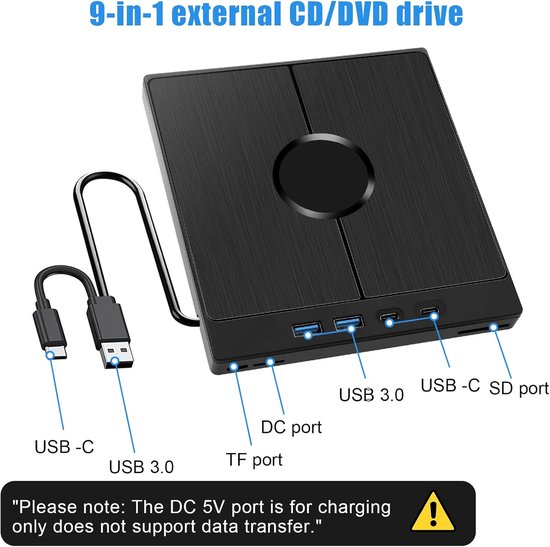 Externe cd-dvd-drive, USB 3.0 Type-C draagbare cd-dvd-brander +/-RW, extern, met USB/SD/TF-kaartlezer, draagbaar geschikt voor pc, laptop, desktop, MacBook, Win11/10/8/7/XP, Linux, Mac OS, Vista — afbeelding 2