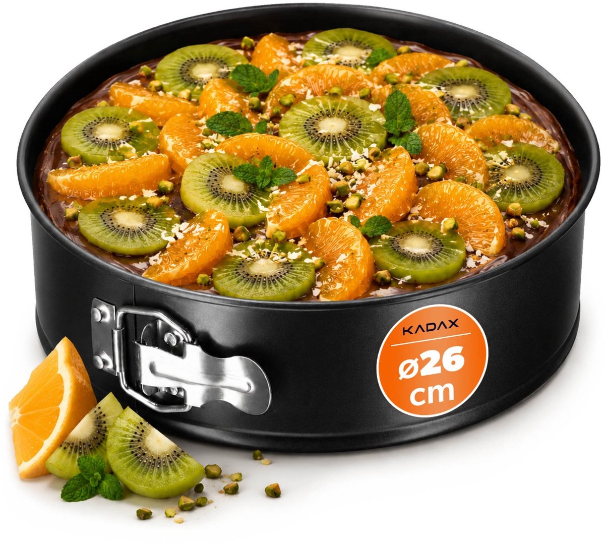 KADAX Taartvorm, Ø 21,5 cm-30 cm, springvorm van verzinkt en antiaanbaklaag, ronde bakvorm, cakevorm met platte bodem, lekvrij (diameter 26 cm, zwart)