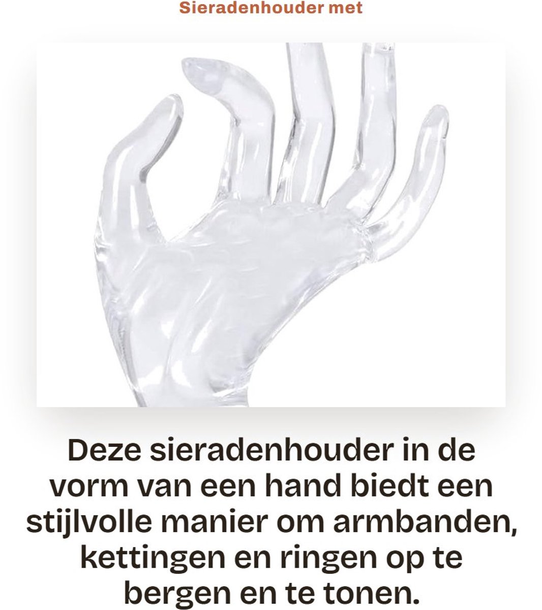 Dailygoods- Sieradenhouder Mannequin Hand - Sieraden Organizer - Armband Houder - Ringenhouder - Display voor Sieraden - Hoogwaardige Kunststof 17x8 cm - Sieradenstandaard