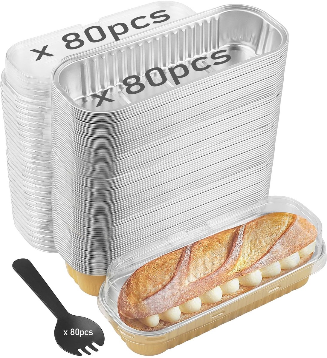 Dailygoods- Aluminiumfolie Broodpannen 80 Stuks - Mini Broodcontainers - Hittebestendig tot 200 ℃ - Deksels - Perfect voor Bakken - Geschikt voor Oven/Magnetron - Bakvormpjes