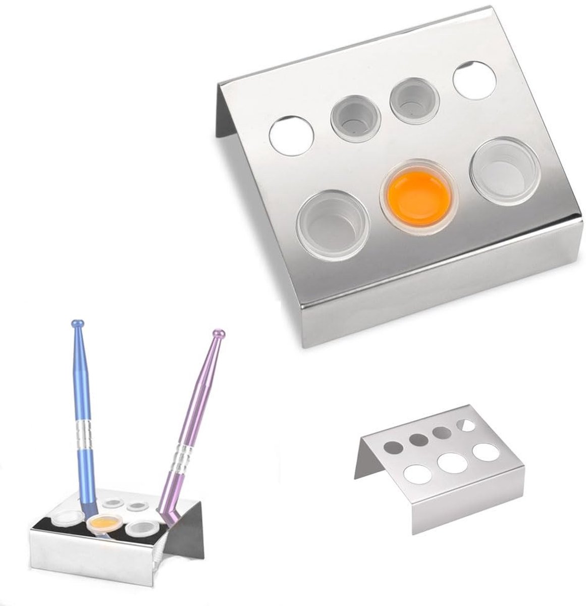 Dailygoods- Bekerhouder Roestvrij Staal - Inktbekerdoppen Houder - 7 Capaciteit - Duurzaam - Eenvoudig te Reinigen - Handig voor Tattoo Werkbladen - Inkthouder