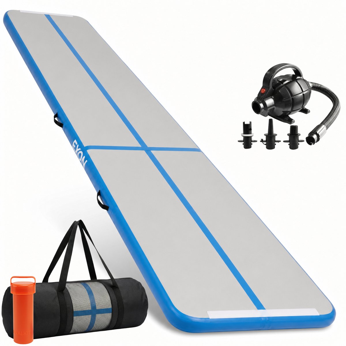 Exon® AirTrack Pro 5 meter - Turnmat 500x100x10 CM - Sporten - Buiten & Binnen - Turnen - Waterproof - Incl. Elektrische Pomp - Blauw