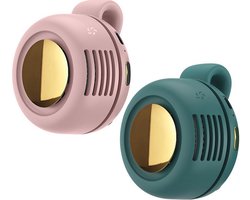 Mini Ventilator - 2 Stuks - Clip-On Ventilator - Oplaadbare USB Ventilator - Portable Clip Fan - Nekventilator - USB Oplaadbare Stille Bladeless Ventilatoren - Verstelbare - Geschikt Voor Buiten, Op Reis En Op Kantoor - Roze, Groen