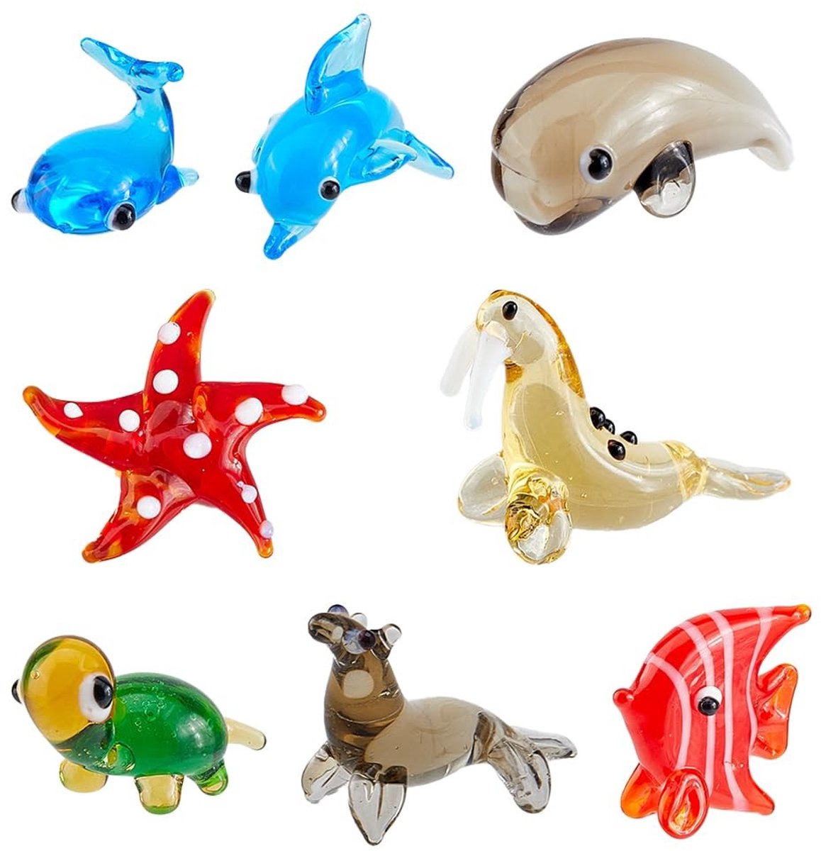 Dailygoods- Glazen Figuren Miniatuur - Glaskunst Beelden - Dier Decoratie - 8 Stuks - Gemengde Kleuren - Afmetingen Variabel