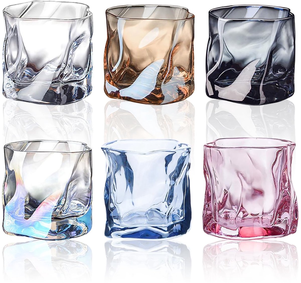 Dailygoods - Set van 6 Glazen Drinkglazen - 200 ml Onregelmatige Whisky- en Cocktailglazen