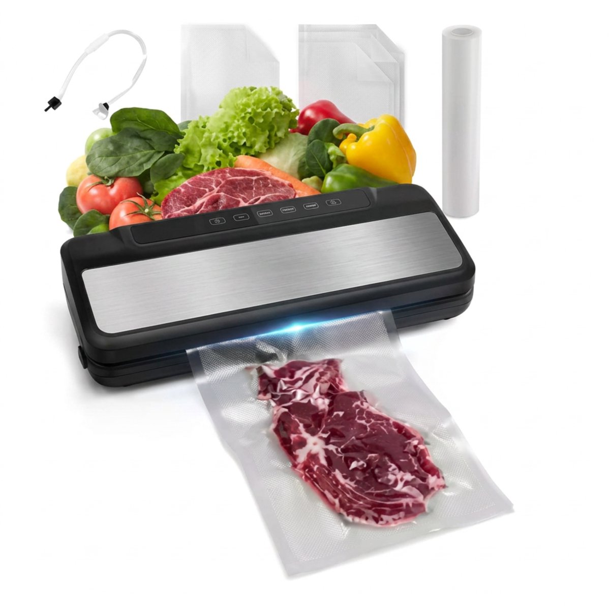 UFTA Vacuummachine - Vacuumsealer 7 in 1 met 80 kPa Krachtige Zuigkracht - Inclusief 10 Vacuumzakken - 120W Roestvrij Staal