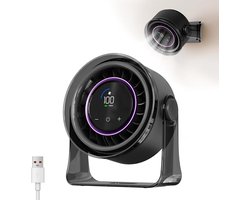 MERTTURM Oplaadbare USB Bureauventilator, Kleine Draagbare Stille Tafelventilator met 100 Snelheden, 360° Rotatie, Wandmontage, LED-display voor Slaapkamer, Thuis, Kantoor, Reizen (Zwart)