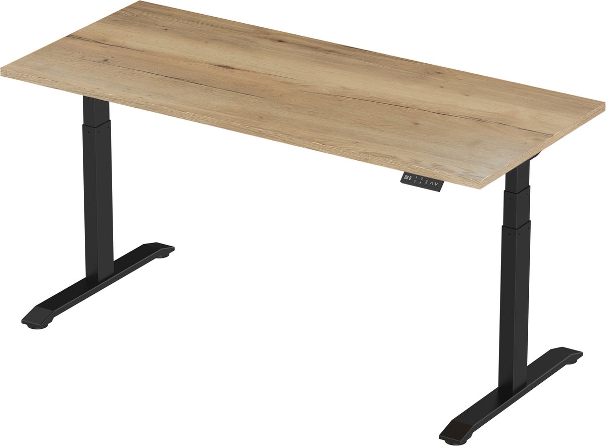 Zit-sta bureau elektrisch verstelbaar - 140 x 80 cm - hoogte 65-130 cm - NPR 1813 & NEN-EN 527 - zwart onderstel / authentiek eiken blad