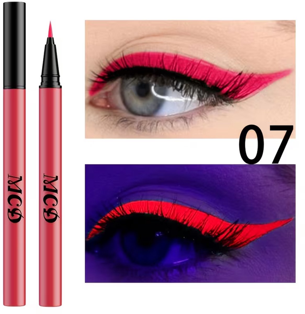 Neonrode Fluorescerende Eyeliner – UV Glow Liquid Eyeliner – Langhoudende Festival en Party Make-up