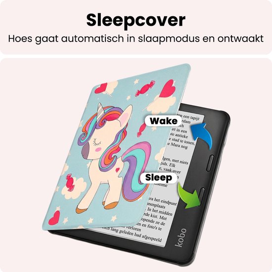 Hoes Geschikt voor Kobo Libra 2 Hoesje Bookcase Cover Book Case Hoes Sleepcover - Eenhoorn — afbeelding 3