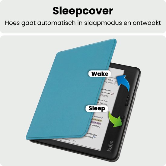 Hoes Geschikt voor Kobo Libra Colour Hoesje Bookcase Cover Hoes Met Screenprotector - Hoesje Geschikt voor Kobo Libra Colour Hoes Cover Case - Turquoise — afbeelding 3