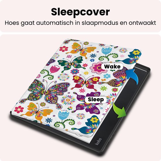 Hoes Geschikt voor Kobo Elipsa 2E Hoesje Bookcase Cover Book Case Hoes Sleepcover - Vlinders — afbeelding 3