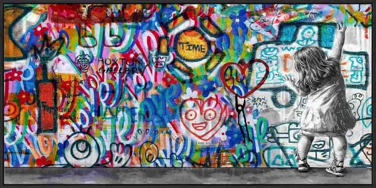 HomeBound by KY | Schilderij high gloss popart Frida Banksy | 120x60x5cm | wandpaneel