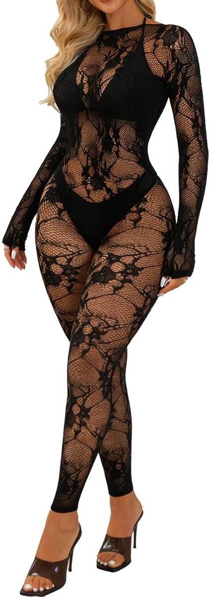 Solidchoice- Bodystocking Sexy - Visnet Bodysuit - One Piece Bodycon - Rave Outfit - Dames Kleding - Verstelbaar Design
