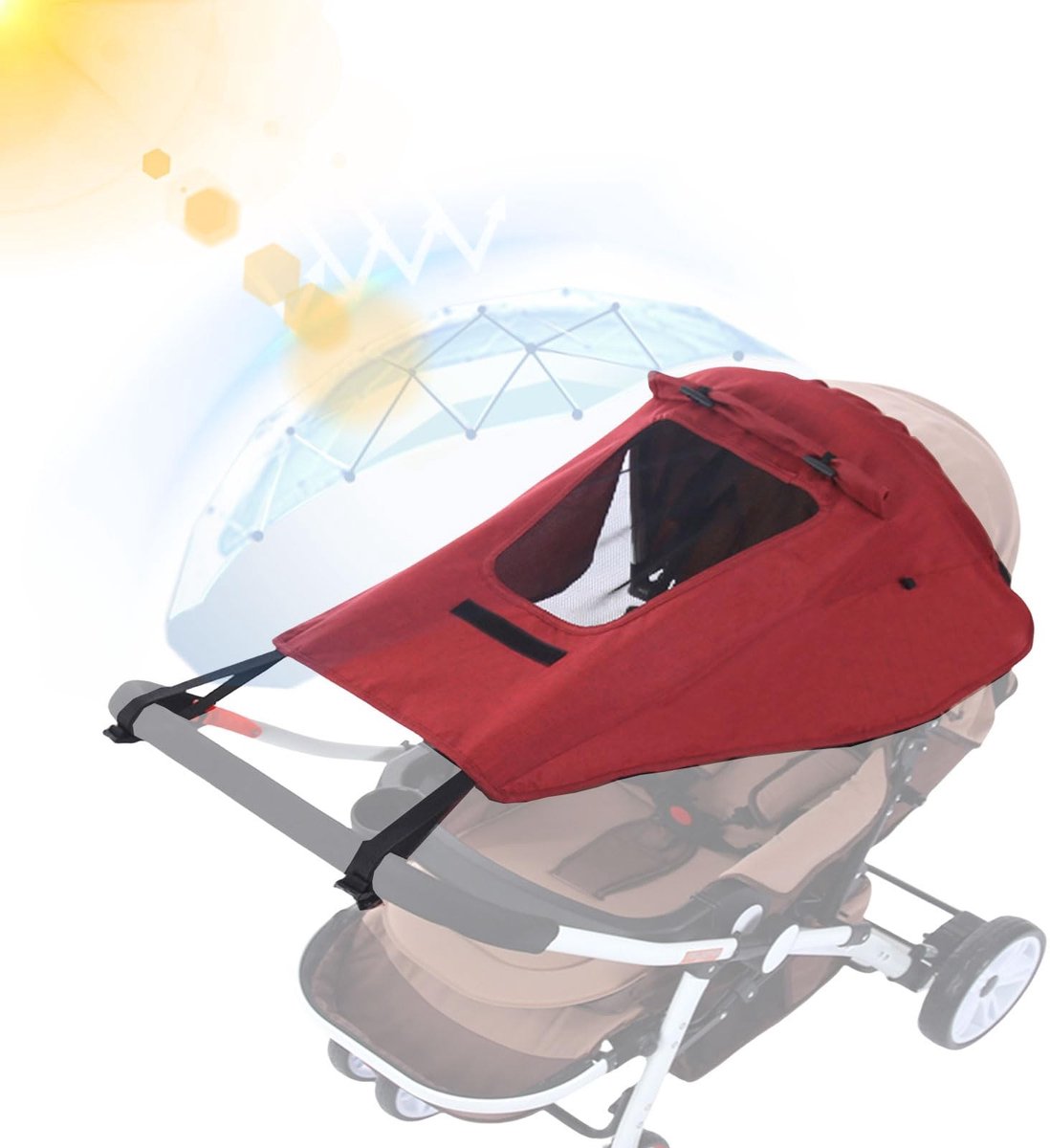 Solidchoice- Zonnescherm UV-bescherming 50+ - Kinderwagen Zonnescherm - Waterdicht - Zichtvenster - Eenvoudige Montage - Afmeting 69x59cm - Kinderwagen Parasol