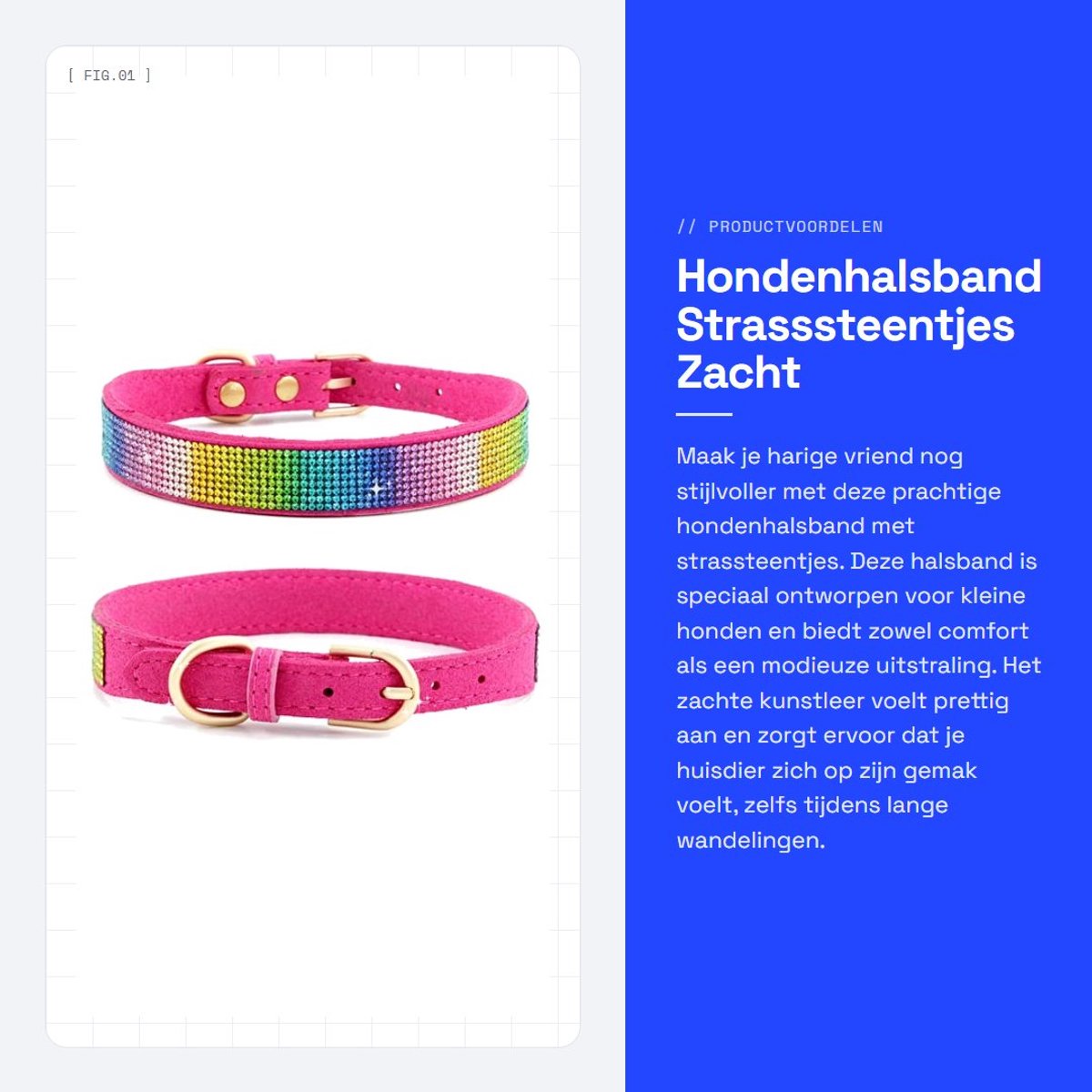 Dailygoods- Hondenhalsband met strassteentjes - Zacht kunstleer - Maat XS - Halslengte 21-26 cm - Breedte 1,5 cm - Totale lengte 31 cm - Halsband