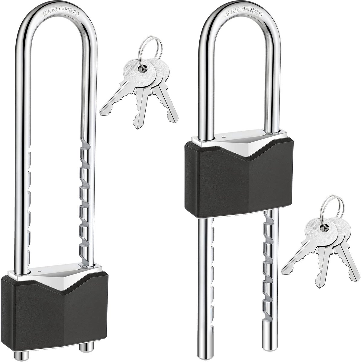 Inovra - 2 stuks lange beugel hangslot met sleutel 2 inch massief messing verwijderbare verstelbare lengte zwarte beugel voor poorten, kasten, motorfiets, fietsslot