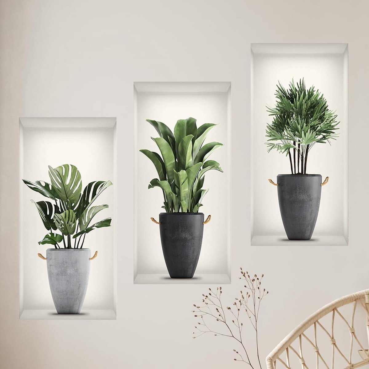 Dailygoods - 3D-muursticker 22 x 43 cm muursticker vaas groen muursticker woonkamer vazen zelfklevende realistische muursticker muursticker planteneffect, voor slaapkamer, woonkamerdecoratie