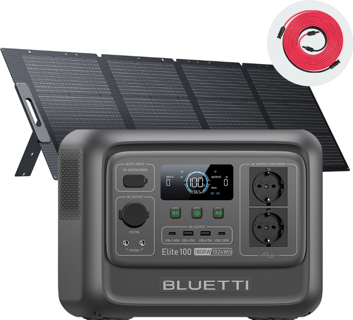 BLUETTI Elite 100 V2 - 1800W - Duurzame energie - 1024Wh - Powerstation - met 200W Zonnepaneel PV200 - Draagbare Accu - voor Camping - outdoor - Thuis Noodstroom - RV