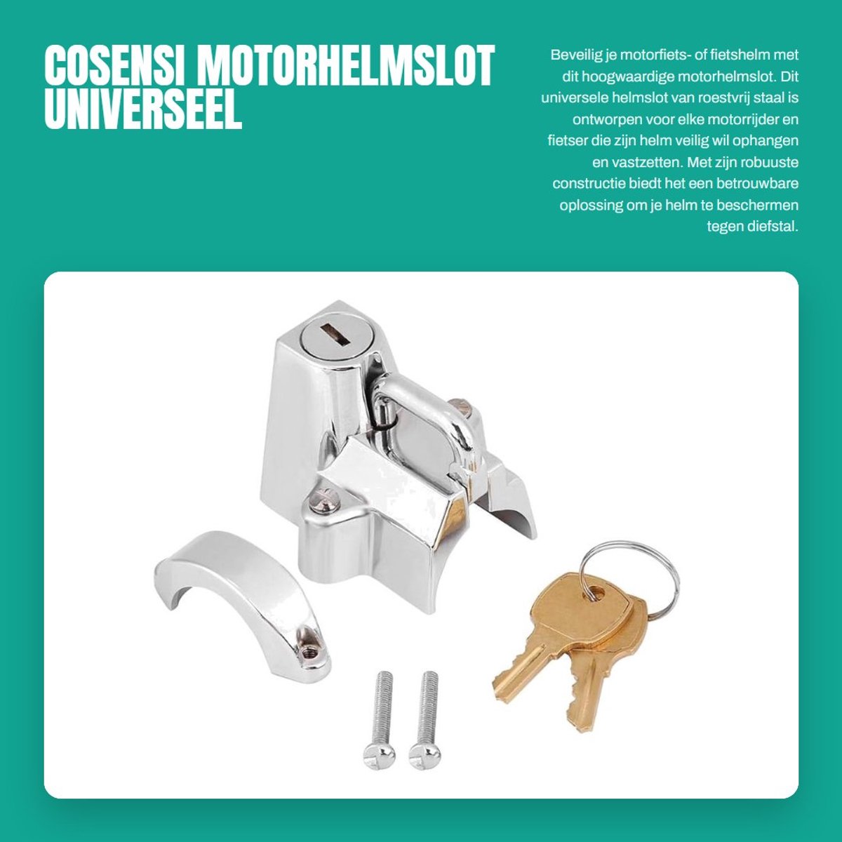 Dailygoods- Motorhelmslot Premium Kwaliteit - Roestvrij Staal - 2 Sleutels - Duurzaam - Hanghaak - Lange Levensduur - Helmslot
