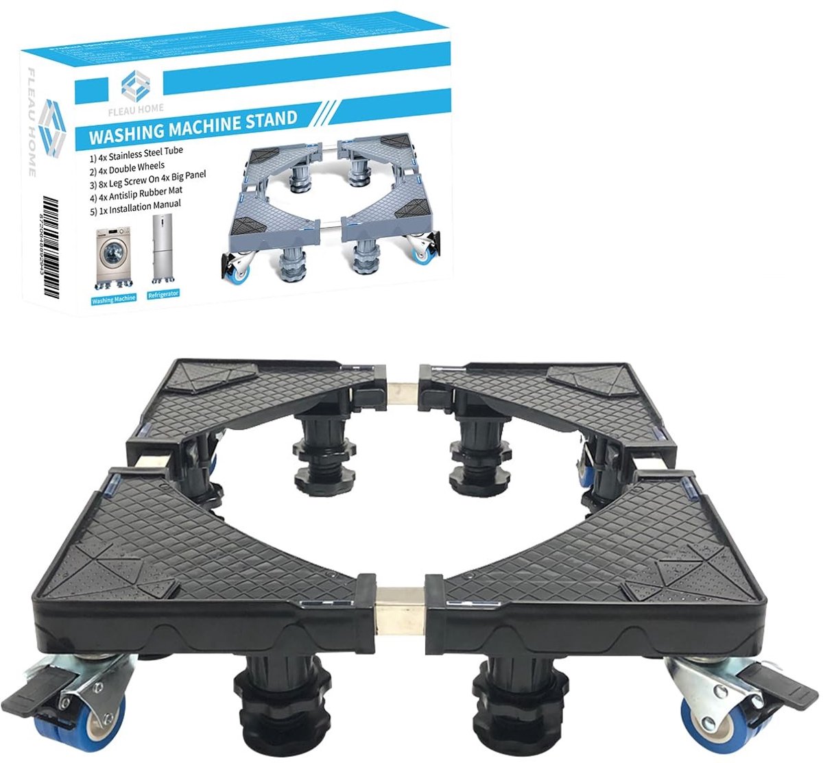 Dailygoods- Wasmachine Verhoger XL 500KG Capaciteit - Verstelbare Meubelroller - Multifunctioneel - Wasmachinebasis - 8 Poten/4 Wielen - Maximale Stabiliteit