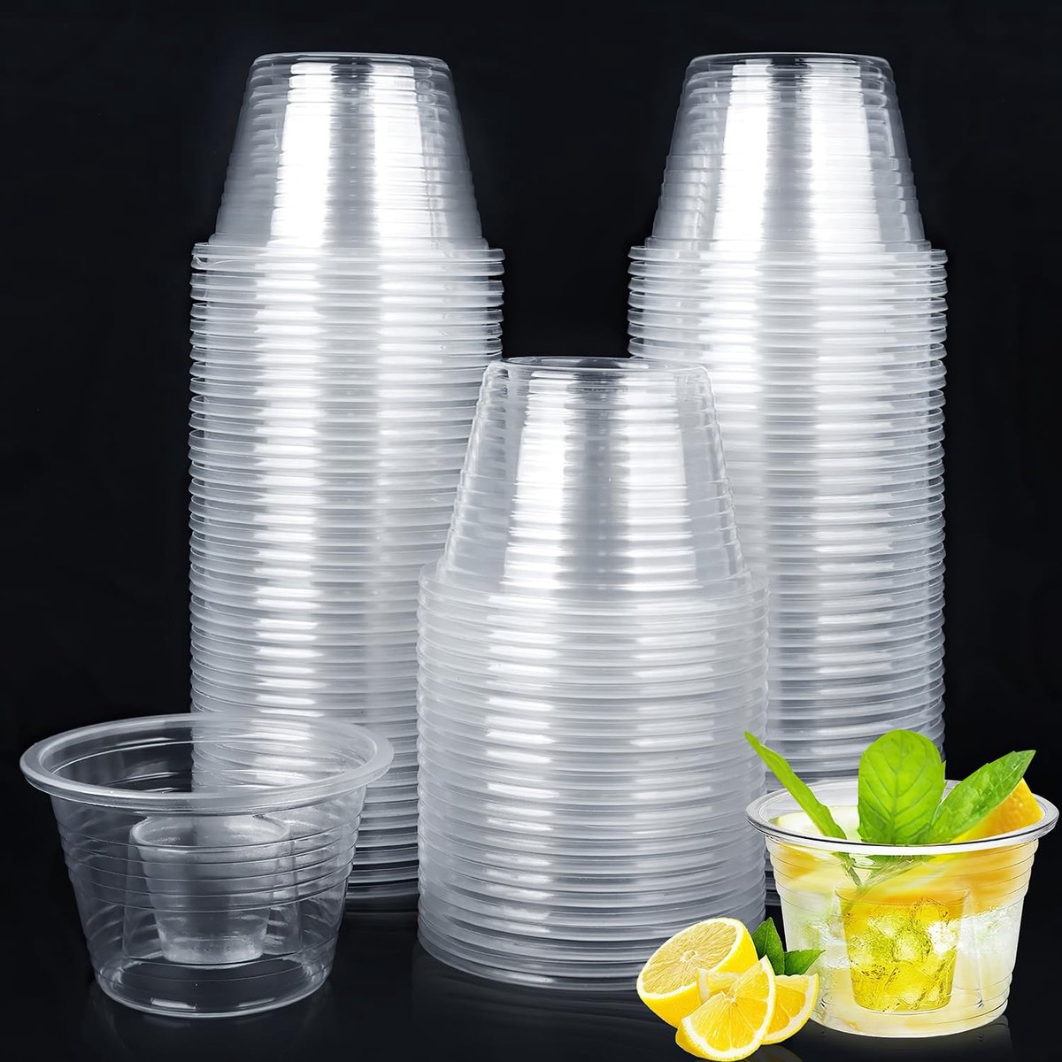 Dailygoods- Borrelglaasjes 100 stuks - Plastic Herbruikbaar - Doorzichtig - 85+30ml - Onbreekbaar - Uniek ontwerp met 2 compartimenten - Shotglazen